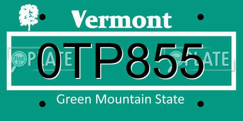 0TP855 Vermont License Plate