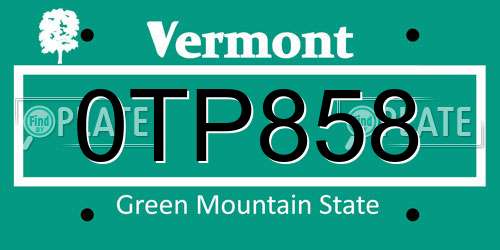 0TP858 Vermont License Plate