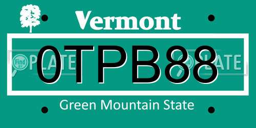 0TPB88 Vermont License Plate