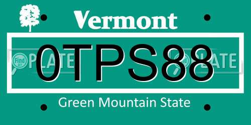 0TPS88 Vermont License Plate