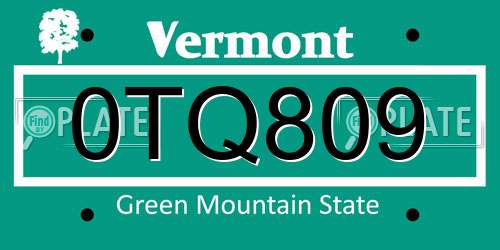 0TQ809 Vermont License Plate