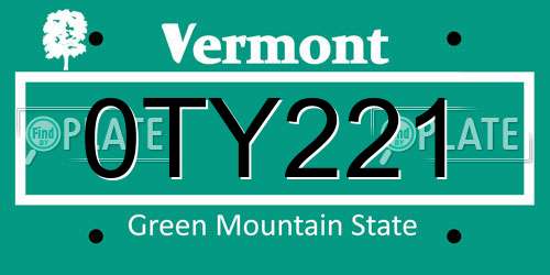 0TY221 Vermont License Plate