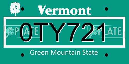 0TY721 Vermont License Plate