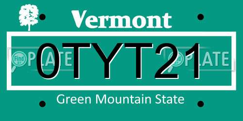 0TYT21 Vermont License Plate
