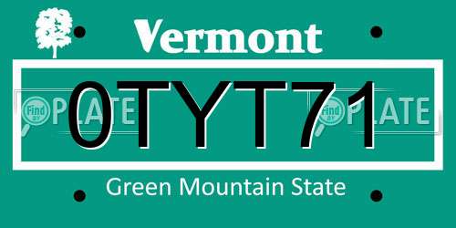 0TYT71 Vermont License Plate