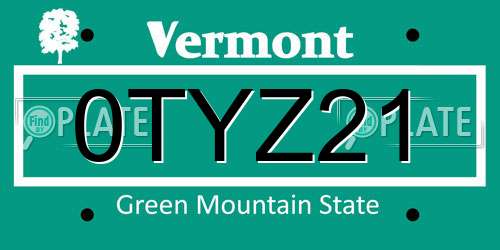 0TYZ21 Vermont License Plate