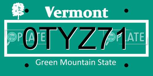 0TYZ71 Vermont License Plate