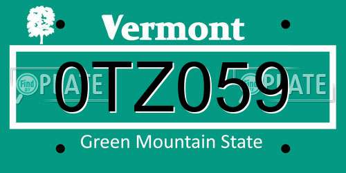 0TZ059 Vermont License Plate