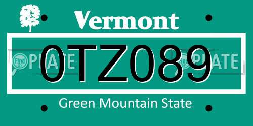 0TZ089 Vermont License Plate