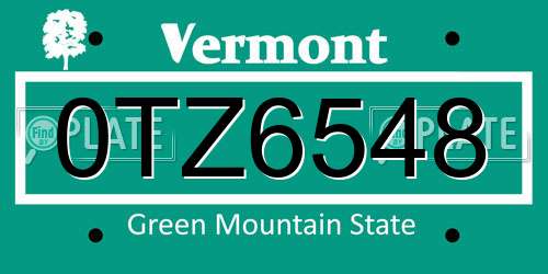 0TZ6548 Vermont License Plate