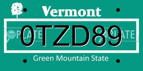 0TZD89 Vermont License Plate