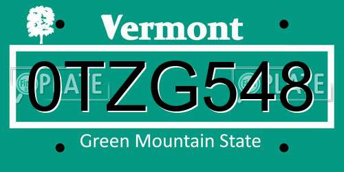 0TZG548 Vermont License Plate