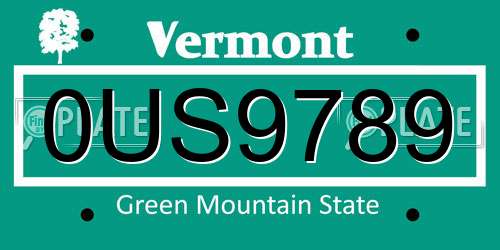 0US9789 Vermont License Plate