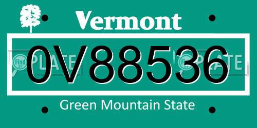 0V88536 Vermont License Plate