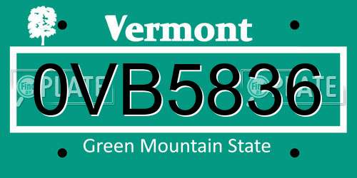 0VB5836 Vermont License Plate