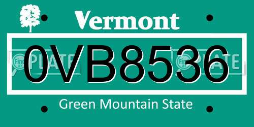 0VB8536 Vermont License Plate