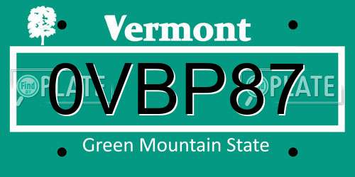 0VBP87 Vermont License Plate