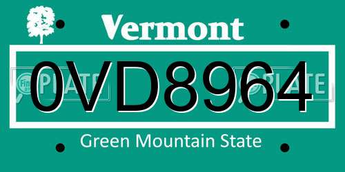 0VD8964 Vermont License Plate