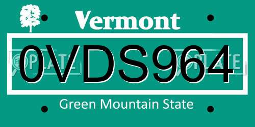0VDS964 Vermont License Plate
