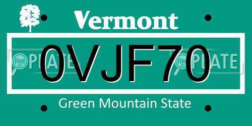 0VJF70 Vermont License Plate