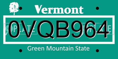 0VQB964 Vermont License Plate