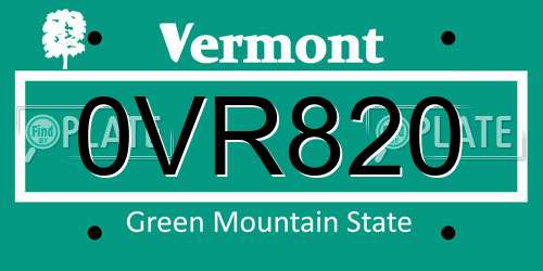 0VR820 Vermont License Plate