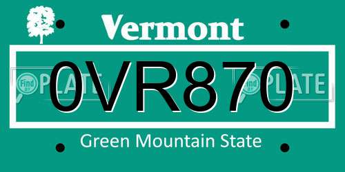 0VR870 Vermont License Plate
