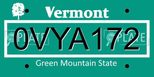 0VYA172 Vermont License Plate