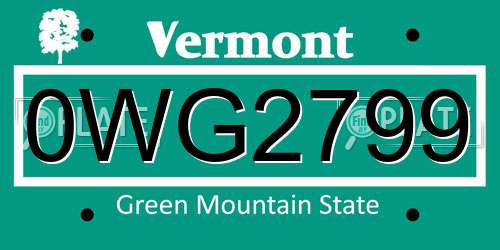 0WG2799 Vermont License Plate