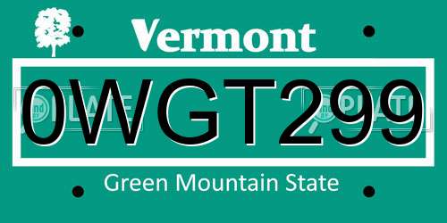 0WGT299 Vermont License Plate
