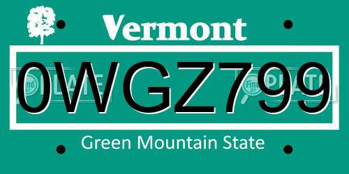 0WGZ799 Vermont License Plate