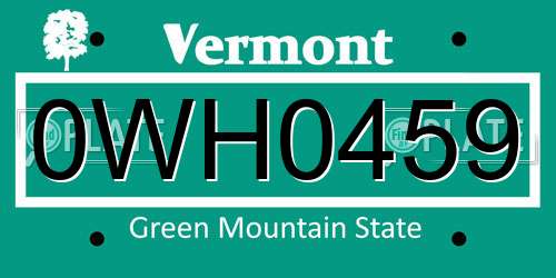 0WH0459 Vermont License Plate