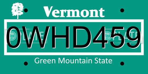 0WHD459 Vermont License Plate