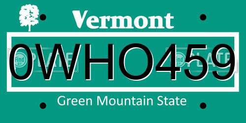 0WHO459 Vermont License Plate