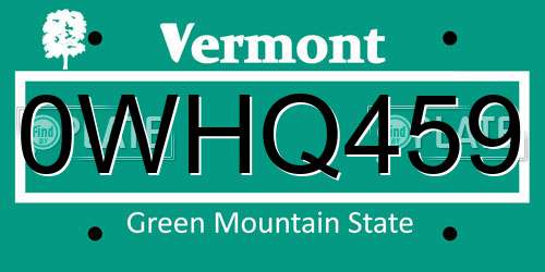 0WHQ459 Vermont License Plate