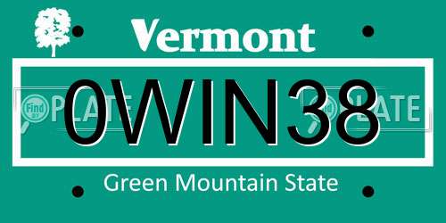 0WIN38 Vermont License Plate