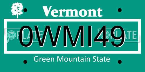 0WMI49 Vermont License Plate