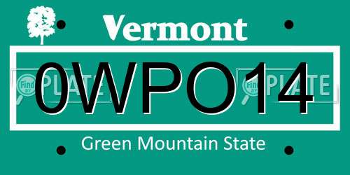 0WPO14 Vermont License Plate