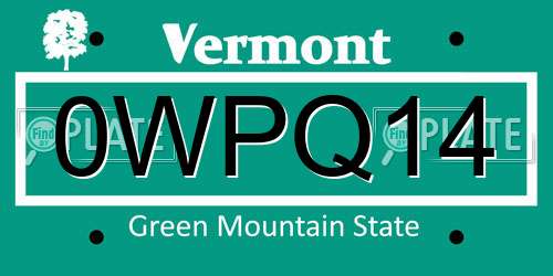 0WPQ14 Vermont License Plate