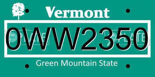 0WW2350 Vermont License Plate