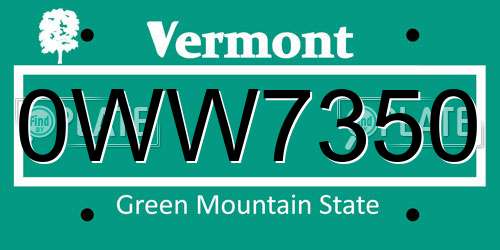0WW7350 Vermont License Plate