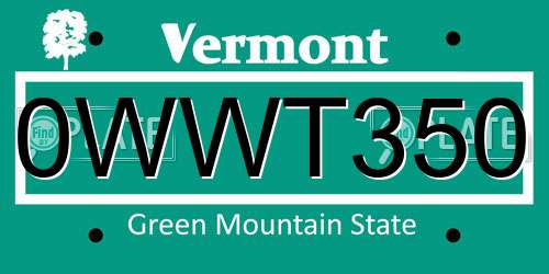 0WWT350 Vermont License Plate