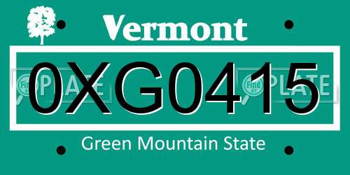 0XG0415 Vermont License Plate