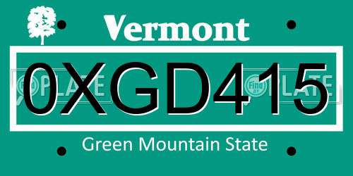 0XGD415 Vermont License Plate