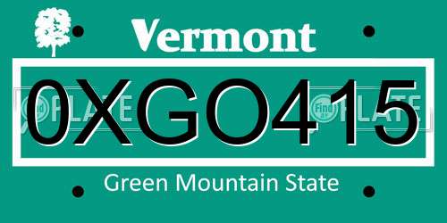 0XGO415 Vermont License Plate