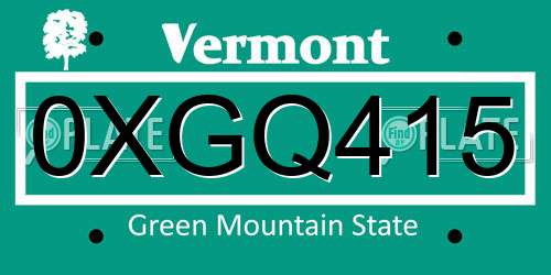 0XGQ415 Vermont License Plate