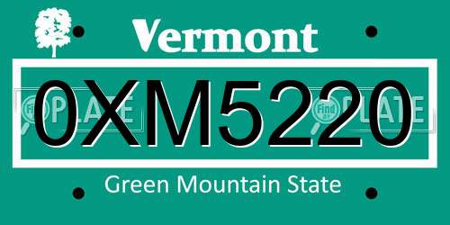 0XM5220 Vermont License Plate