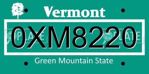0XM8220 Vermont License Plate