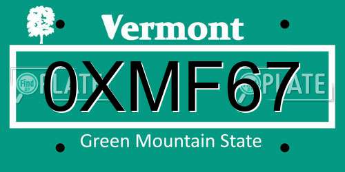 0XMF67 Vermont License Plate