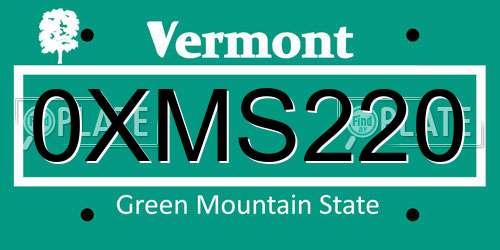 0XMS220 Vermont License Plate